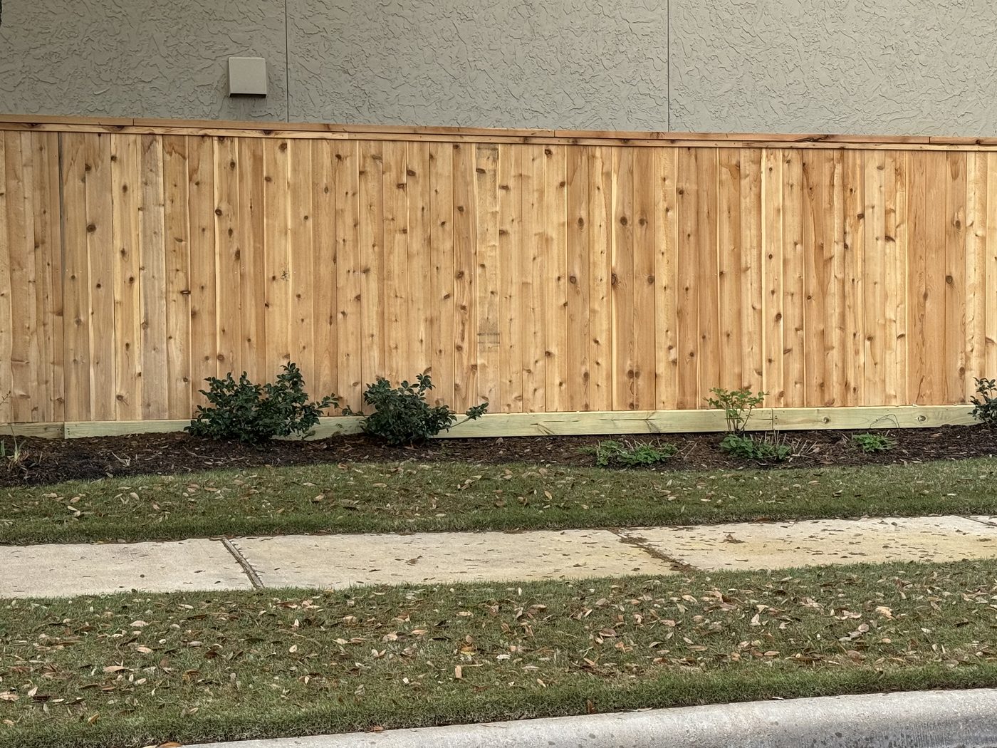 Board-on-board cedar fence with cap rail